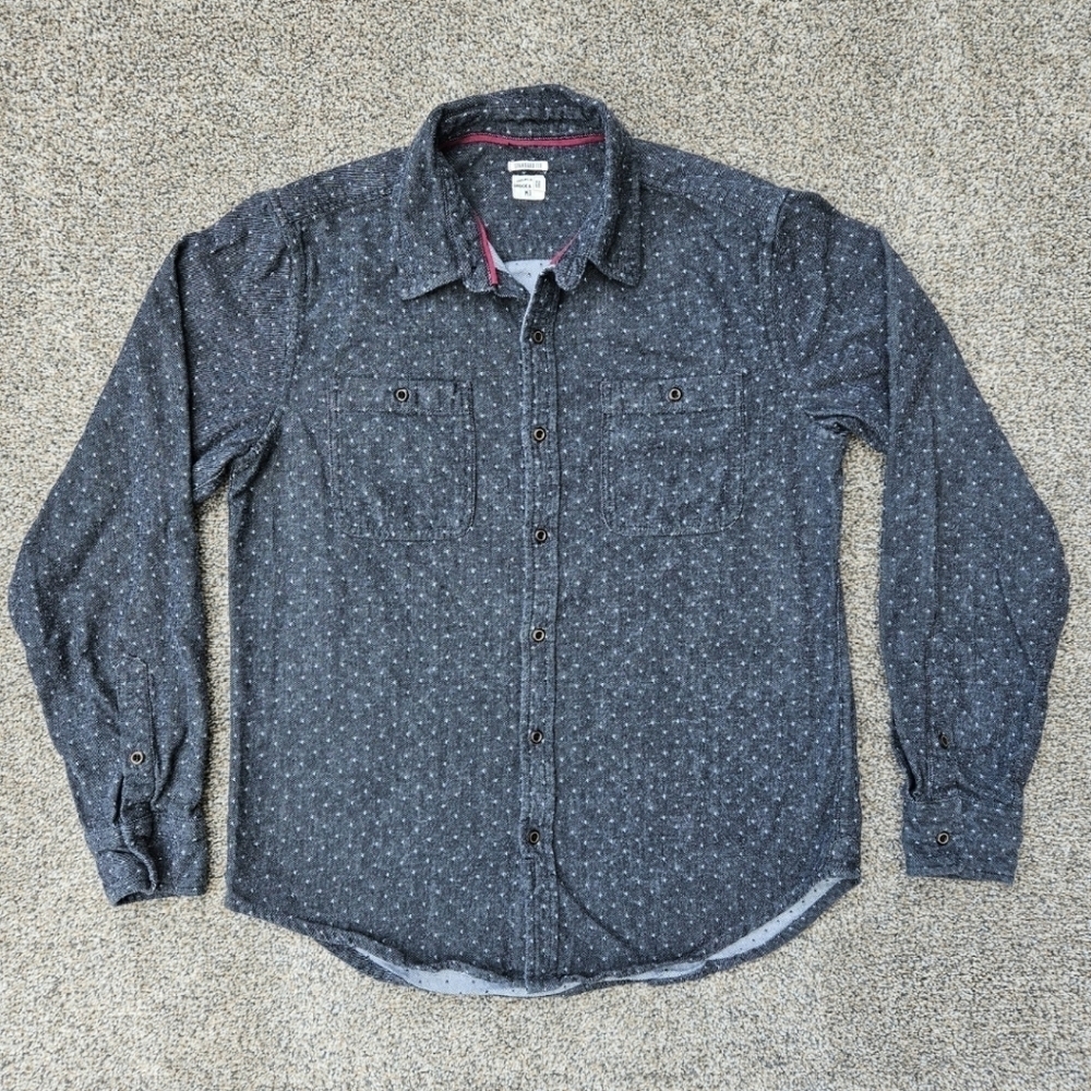 Bridge And Burn Standard Fit Long Sleeve Button Up Shirt Gray Polka Dots Mens M